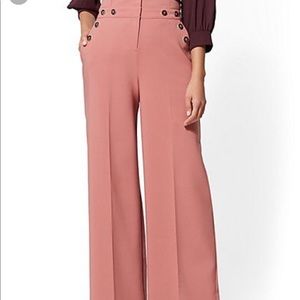 Button Accent Palazzo Wide Leg Pants
